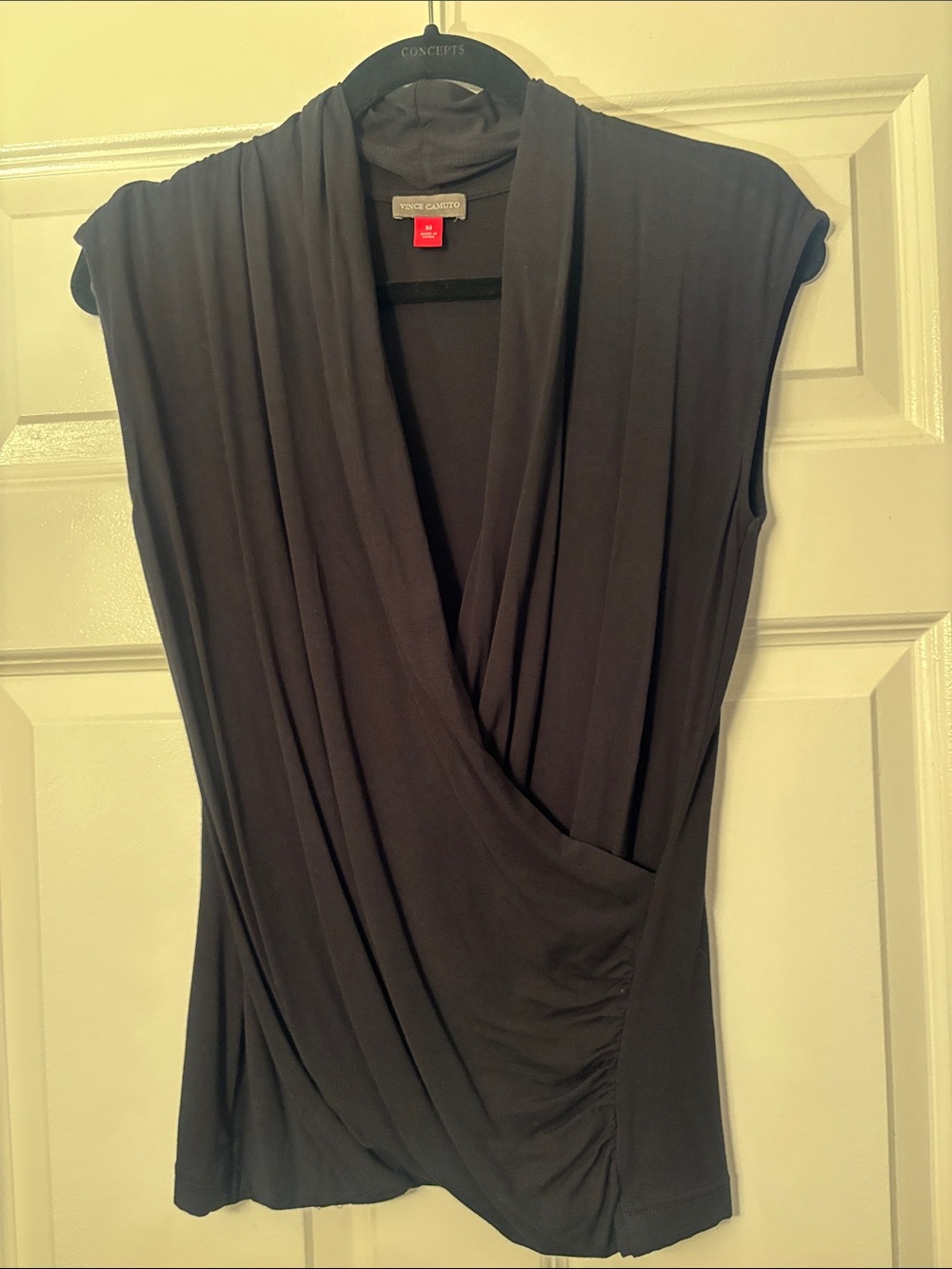 Vince Camuto Black Draped Surplice Sleeveless Blouse